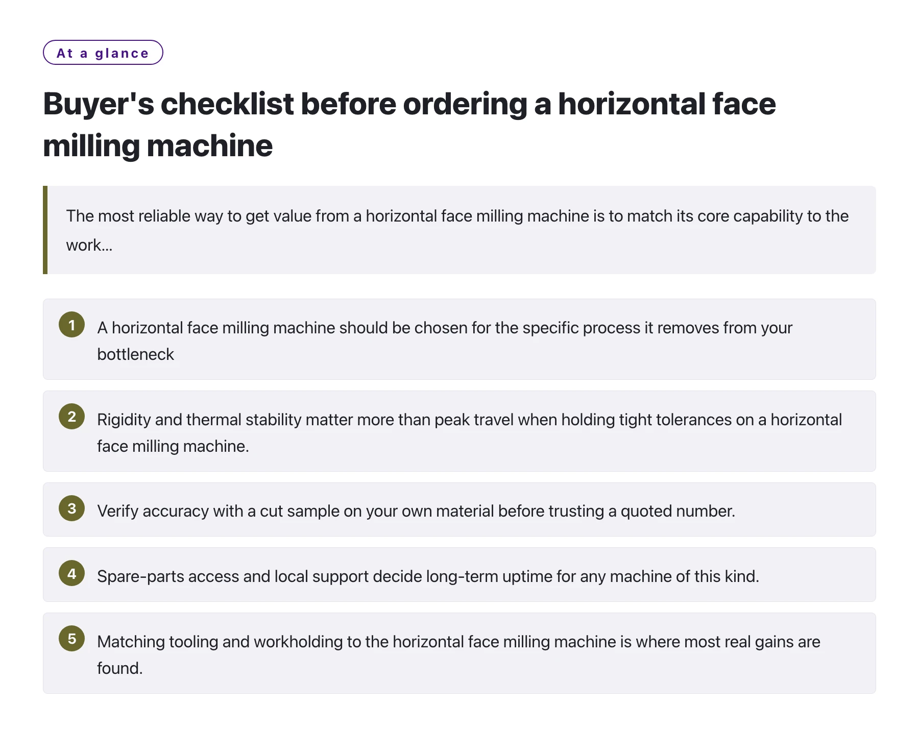Buyer's checklist before ordering a horizontal face milling machine——全文要点速览