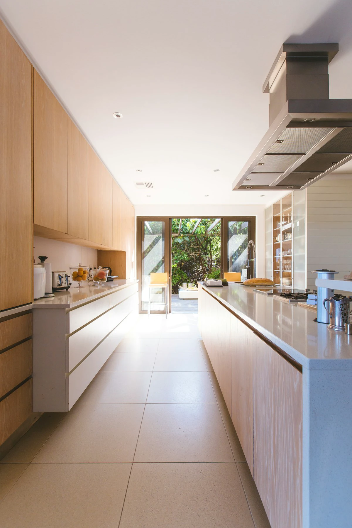 Pre-assembled kitchen cabinets installed in a bright kitchen